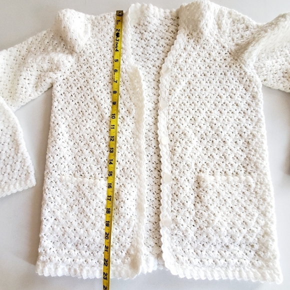 🟢7231 * Handmade Crochet Jacket White Size Unknown - Picture 6 of 6
